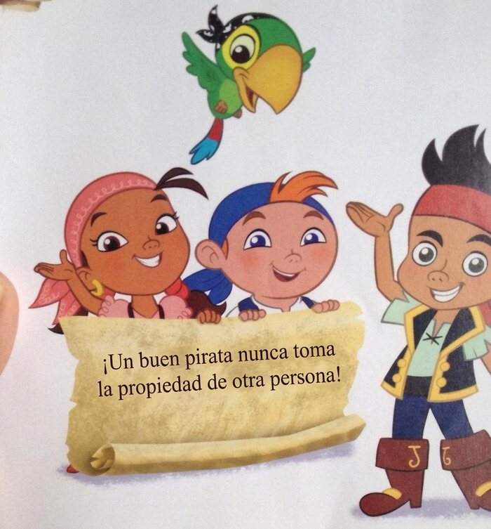 Libro infantil con contradicción graciosa sobre lo que hace un buen pirata