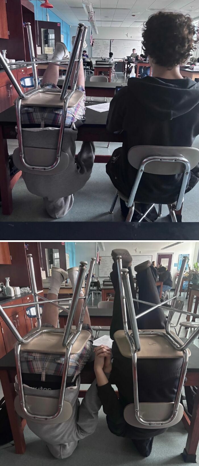 Estudiantes en posiciones extrañas que causan risa y vergüenza ajena