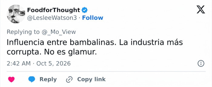 Captura de tuit que critica el glamur de la industria, vinculada a la pasarela de Gigi Hadid. Captura de tuit que critica el glamur de la industria, vinculada a la pasarela de Gigi Hadid.