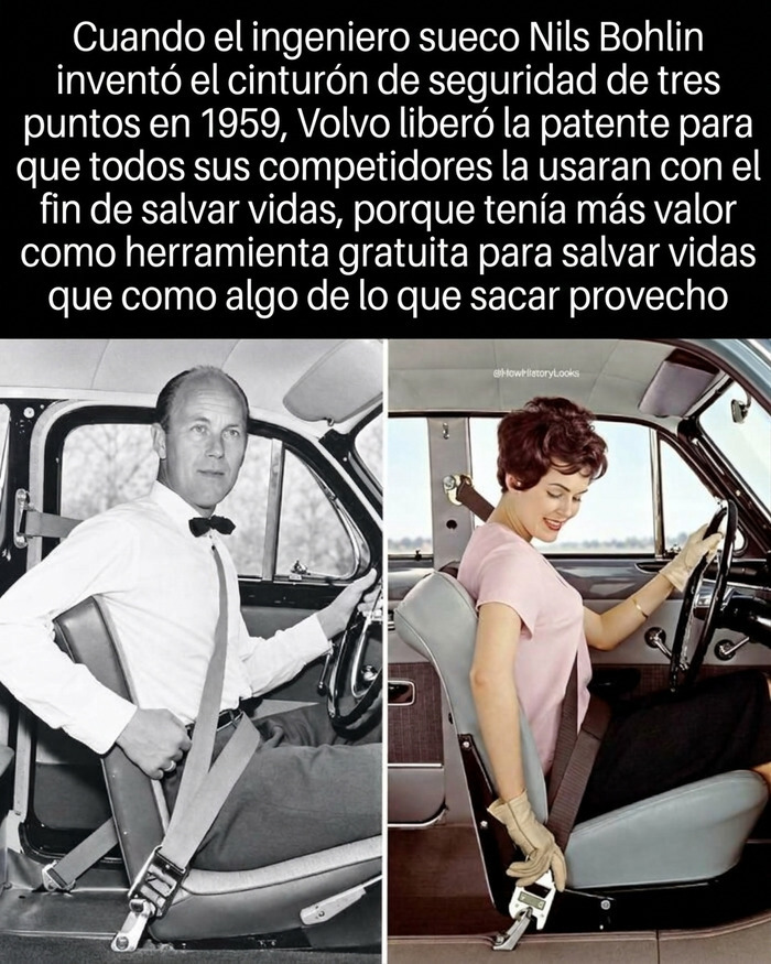 Fotos históricas de conductores usando el primer cinturón de seguridad de tres puntos inventado por Volvo