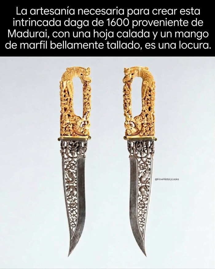 Daga antigua tallada en marfil, una de las fotos históricas de artesanía.
