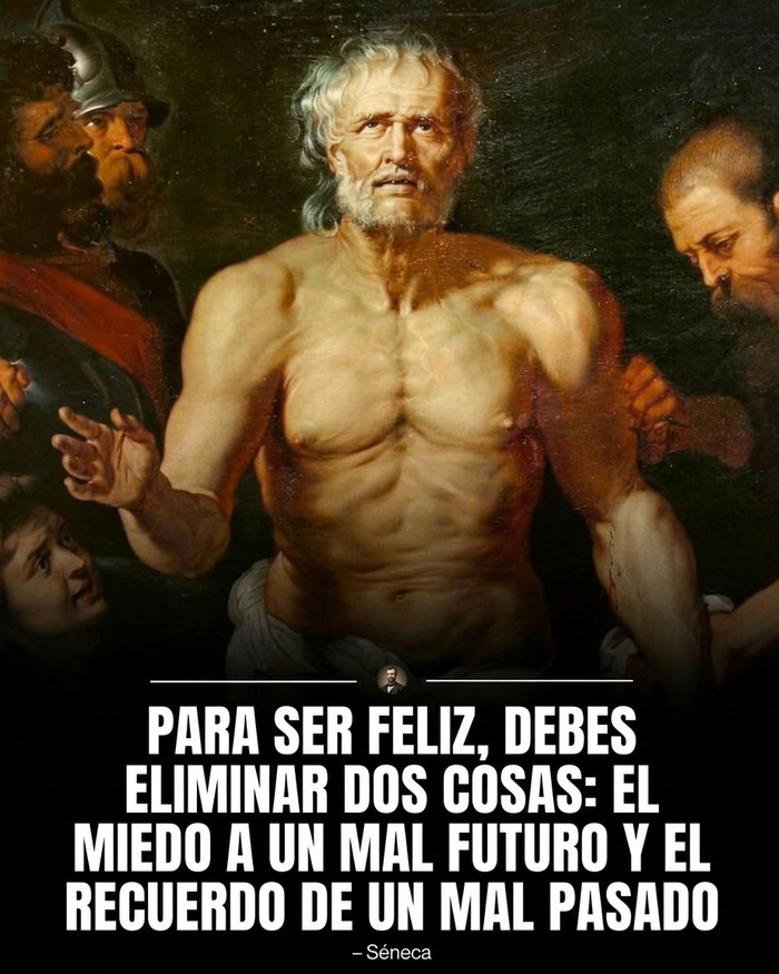 Retrato de Séneca con una de sus citas célebres, ideal para datos curiosos históricos.