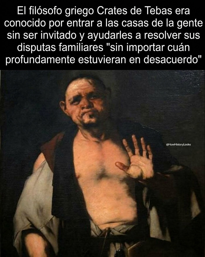 Pintura del filósofo Crates de Tebas, uno de los datos curiosos de la historia.