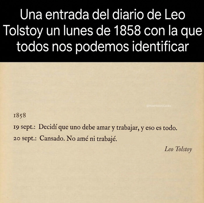 Página de diario de Leo Tolstoy de 1858, parte de las fotos históricas y datos curiosos que inspiran.