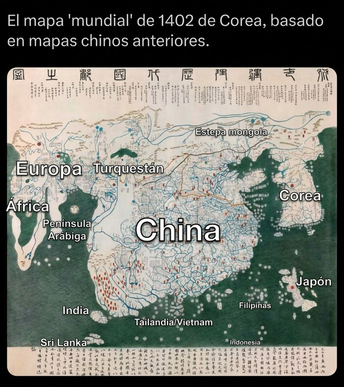 Mapa antiguo de Corea de 1402 entre fotos históricas de la humanidad
