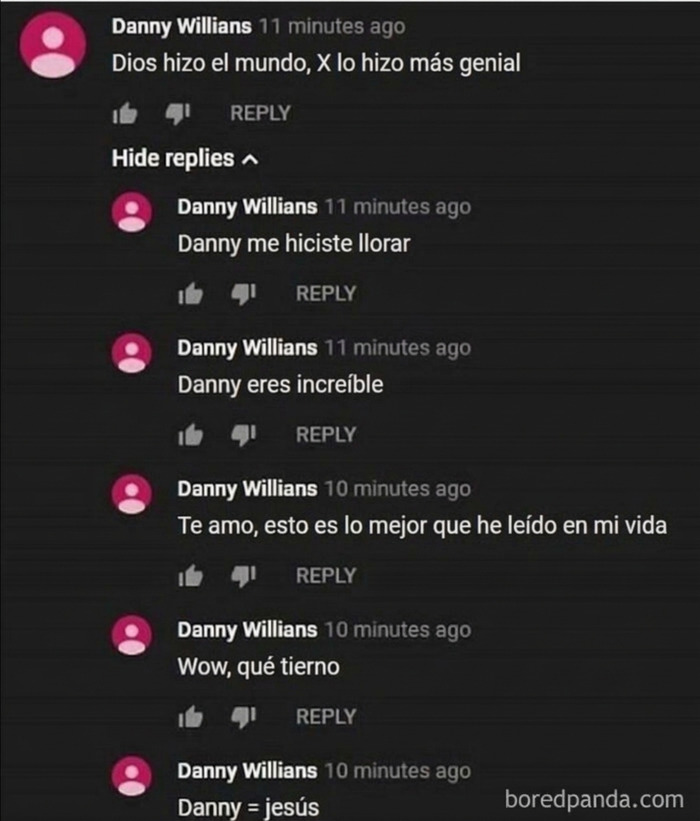 Comentarios en redes sociales de mentirosos que se autoalaban usando cuentas falsas y son descubiertos.