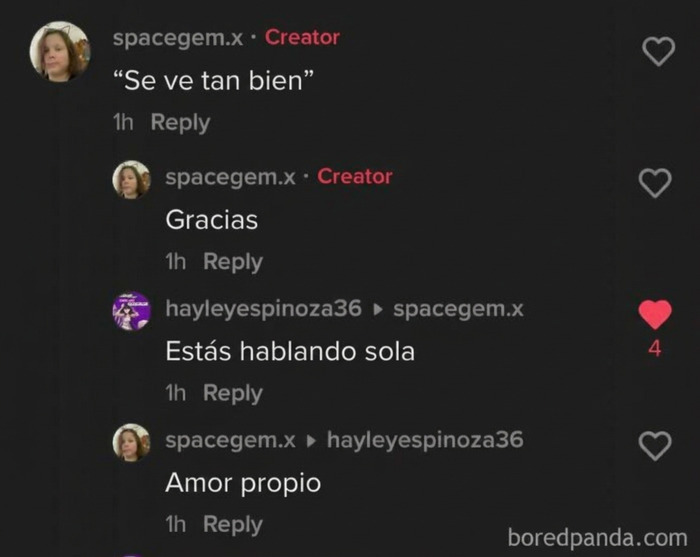 Captura de pantalla de comentarios de TikTok donde una de las mentirosas es descubierta hablando sola.