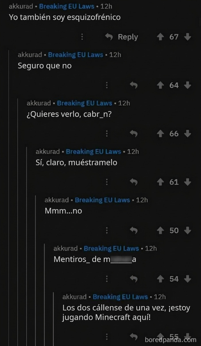 Captura de pantalla de hilos de comentarios donde mentirosos discuten consigo mismos en redes sociales.