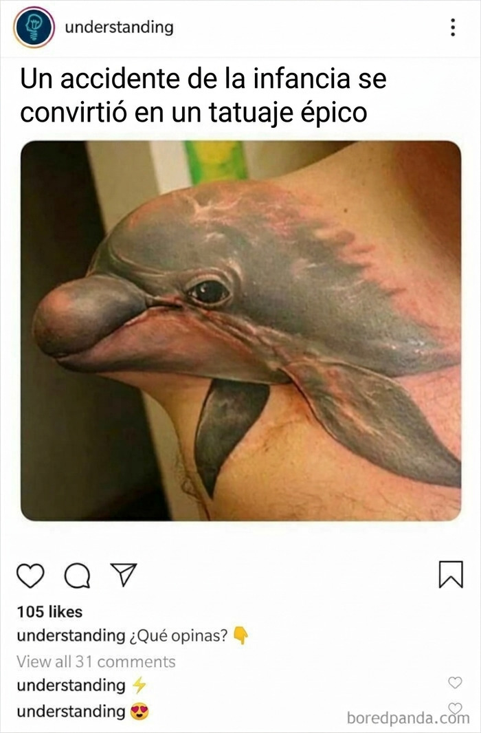 Tatuaje de delfín en el brazo para ocultar una cicatriz, tema de mentirosos en internet