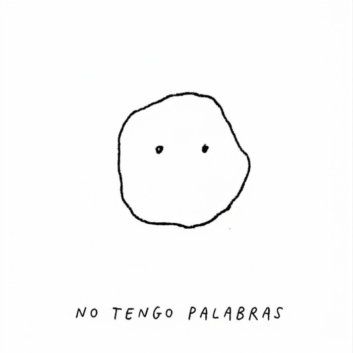 Caricatura minimalista con una cara redonda y la frase no tengo palabras de ilustraciones ingeniosas