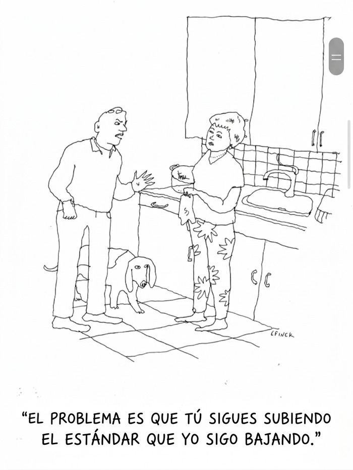 Ilustraciones sobre la vida moderna de una pareja discutiendo en la cocina con su perro