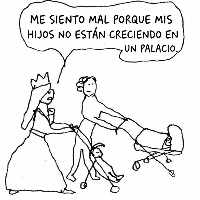 Ilustraciones sobre la vida moderna con una caricatura humorística sobre la crianza de los hijos