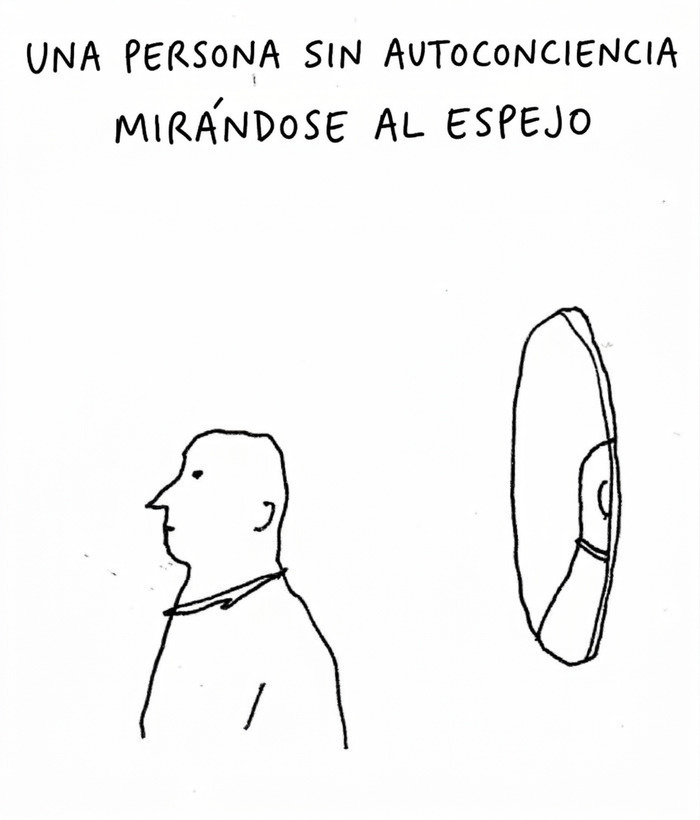 Hombre de perfil mirando de reojo un espejo, una de las ilustraciones ingeniosas sobre la vida moderna.