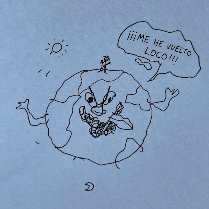 Dibujo satírico del planeta Tierra estresado, de la serie ilustraciones ingeniosas