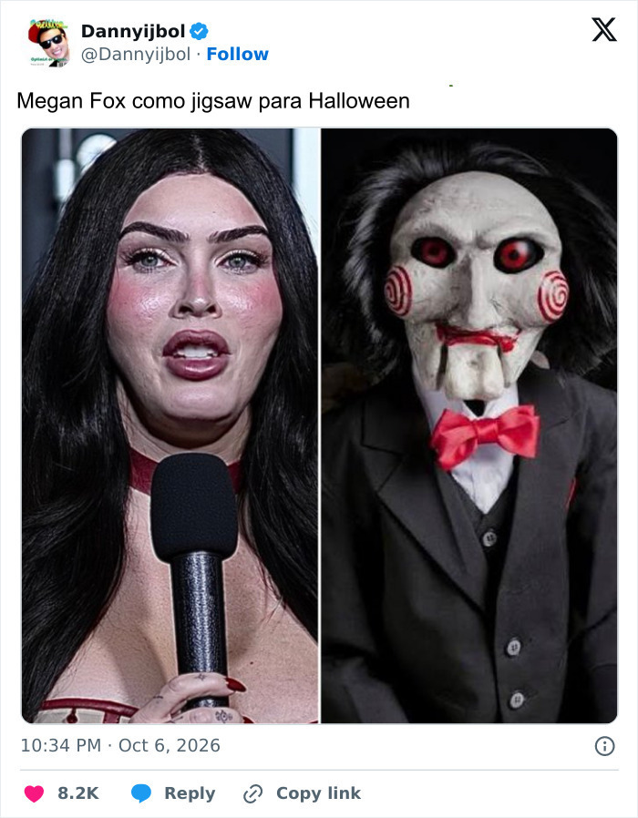 Megan Fox comparada con Jigsaw en redes sociales por su nuevo aspecto f&iacute;sico.