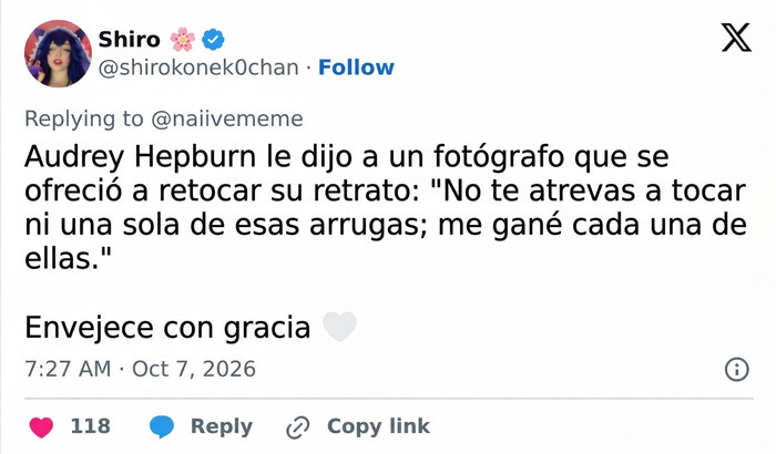 Tuit que defiende envejecer con gracia, en relaci&oacute;n con las cr&iacute;ticas al nuevo aspecto de Megan Fox