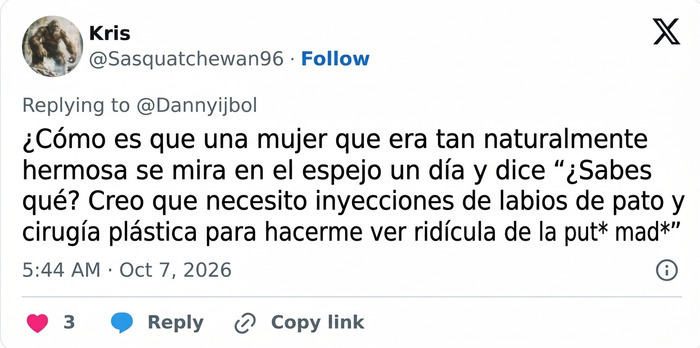 Comentario en redes sociales criticando el nuevo aspecto de Megan Fox y las cirug&iacute;as.