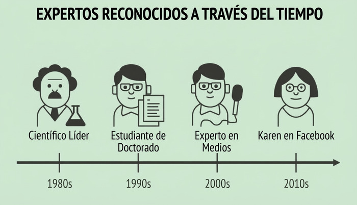 Línea del tiempo que ilustra la evolución de los expertos de internet hasta llegar a las Karens.