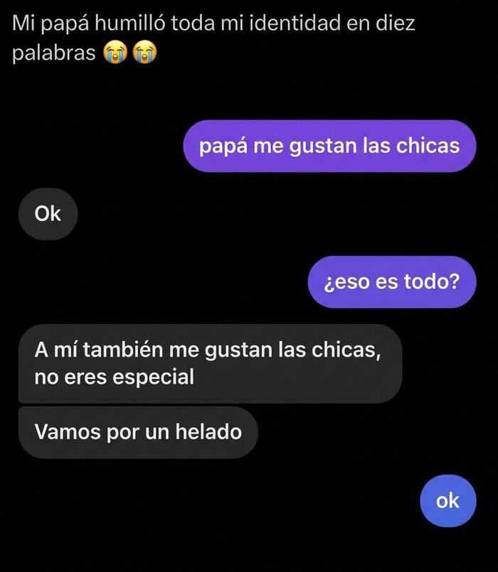 Conversación por mensaje de texto donde un padre apoya a su hija, publicaciones reconfortantes familiares