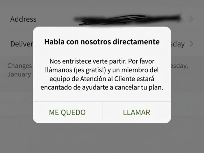Captura de pantalla de una app que muestra productos mal hechos de software para cancelar