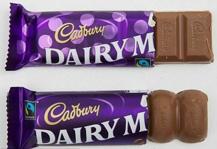 Dos barras de chocolate Cadbury con formas desiguales creadas por diseñadores terribles
