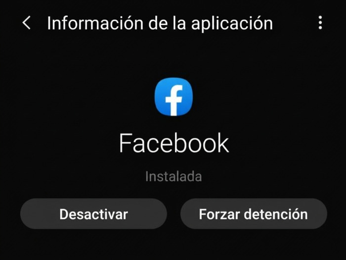 Pantalla de teléfono mostrando la opción imposible de desinstalar Facebook, obra de diseñadores terribles