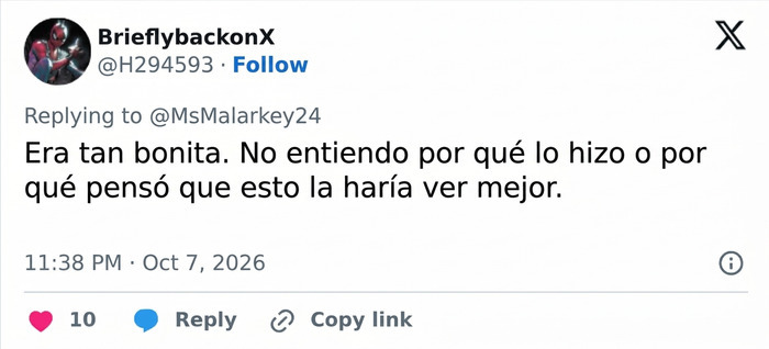 Captura de tuit que cuestiona la apariencia de la famosa multimillonaria en redes sociales