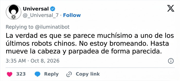 Captura de pantalla de un comentario en redes sobre el aspecto de una multimillonaria y robots.