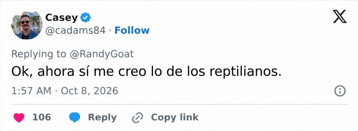 Comentario de un usuario reaccionando al aspecto de una multimillonaria con teor&iacute;as reptilianas.