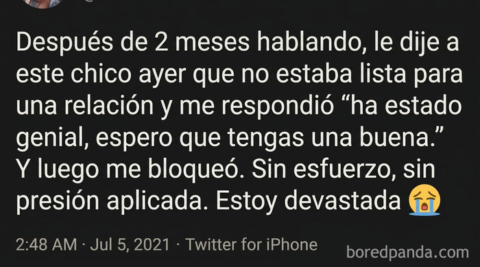 Publicación de Twitter donde una mujer se queja por no ser perseguida, ejemplo de mujeres tóxicas