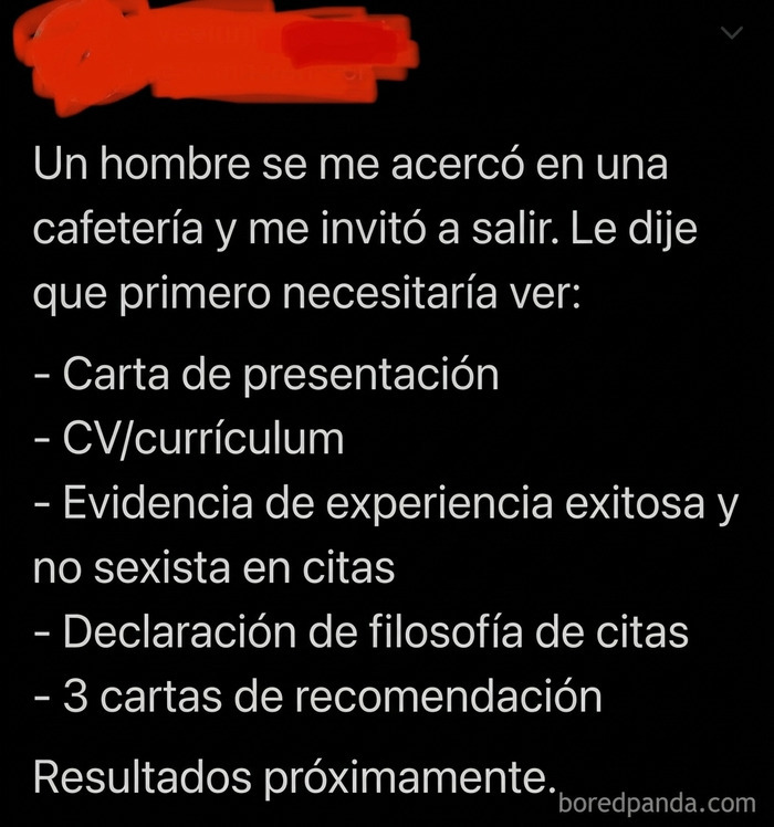 Publicacion en redes sociales con requisitos absurdos que demuestran actitudes de mujeres toxicas
