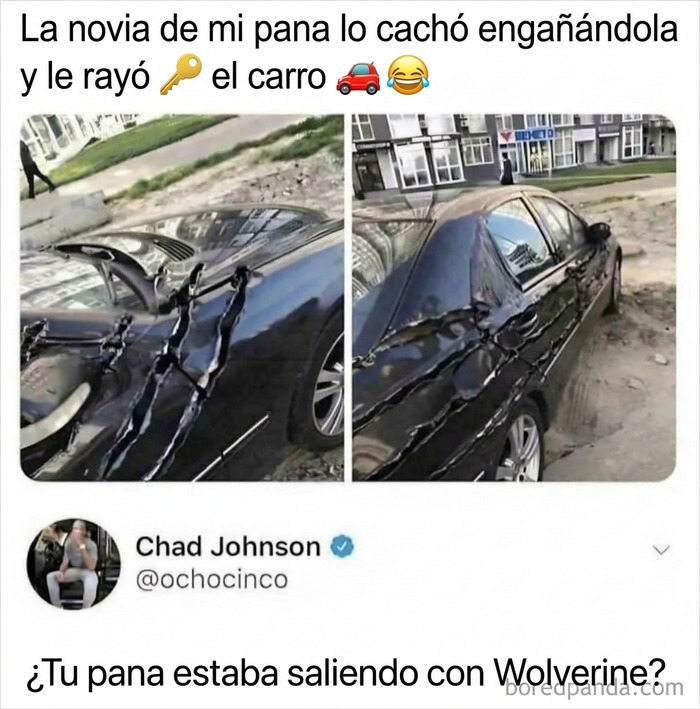 Memes divertidos de un coche negro rayado por completo