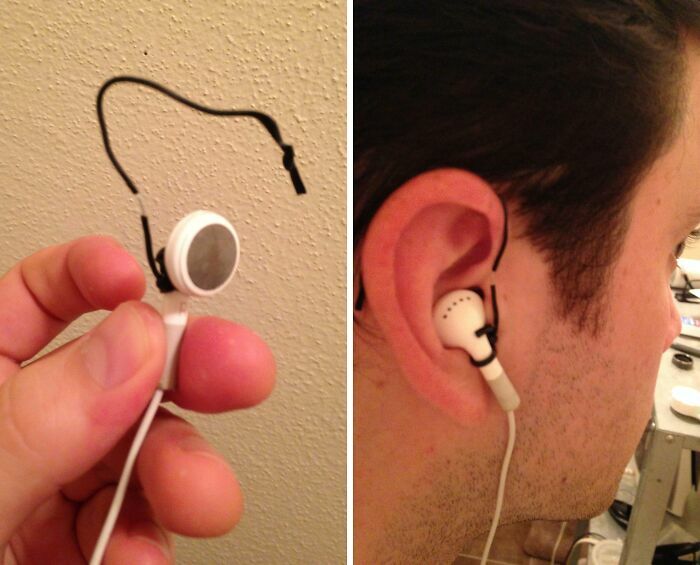 Auriculares modificados con cable que demuestran proyectos caseros fallidos