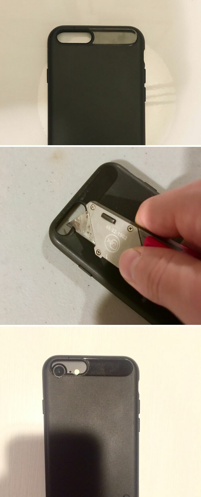 Intento de cortar funda de móvil, uno de los proyectos caseros fallidos