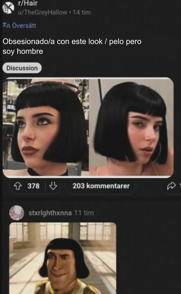 Meme en redes con comentarios más graciosos sobre un corte de pelo estilo Lord Farquaad.