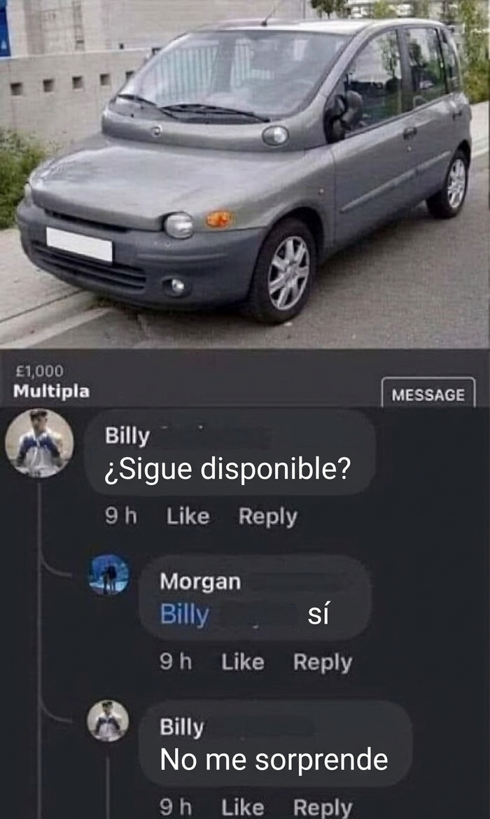 Publicación de venta de auto con uno de los comentarios más graciosos sobre su disponibilidad.