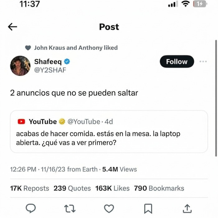 Publicación de redes sociales sobre YouTube y comentarios graciosos