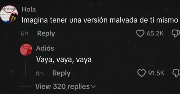 Captura de pantalla con comentarios graciosos sobre una versión malvada