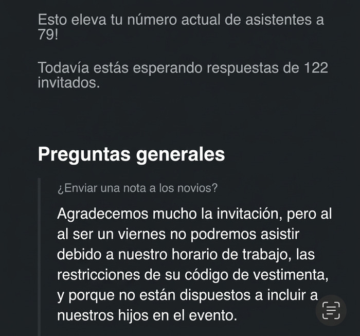 Mensaje de rechazo de asistencia a bodas