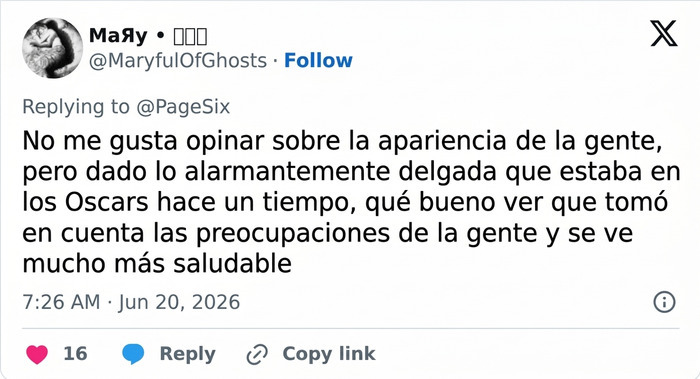 Publicación en redes sociales comentando sobre el estado de salud y el aumento de peso de Kelly Osbourne. Publicación en redes sociales comentando sobre el estado de salud y el aumento de peso de Kelly Osbourne.