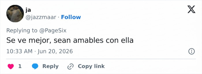 Comentario en red social defendiendo a Kelly Osbourne y su reciente aumento de peso Comentario en red social defendiendo a Kelly Osbourne y su reciente aumento de peso