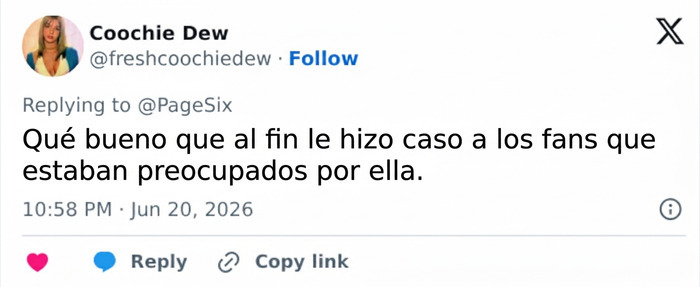 Comentario en X sobre el aumento de peso de Kelly Osbourne mencionando la preocupación de sus fans Comentario en X sobre el aumento de peso de Kelly Osbourne mencionando la preocupación de sus fans