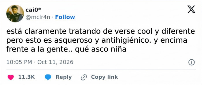 Publicaci&oacute;n en redes sociales sobre el comportamiento antihigi&eacute;nico de una estrella del pop.