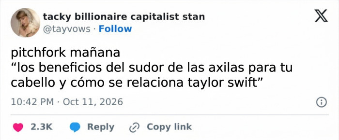 Comentario en redes sociales criticando el comportamiento de una estrella del pop en concierto.