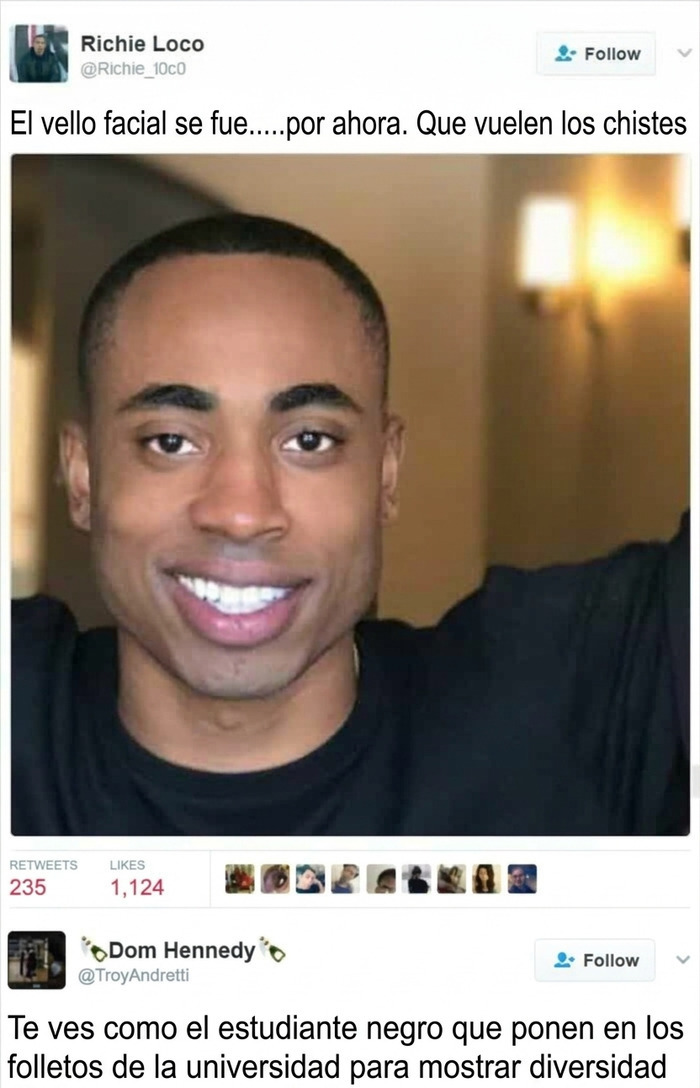 Selfie de un hombre en Twitter con una respuesta divertida sobre folletos, un ejemplo de insultos salvajes.