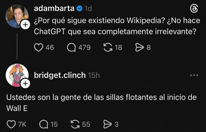 Captura de pantalla con uno de los insultos salvajes sobre ChatGPT y Wikipedia.