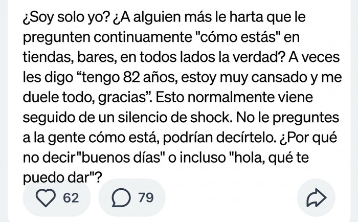 Texto de un habitante reflexivo expresando sus opiniones cotidianas en el grupo de vecinos.