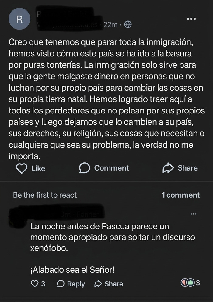 Mensaje en redes sociales sobre discusiones entre vecinos del vecindario