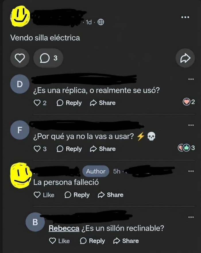 Captura de red social con comentarios curiosos entre vecinos