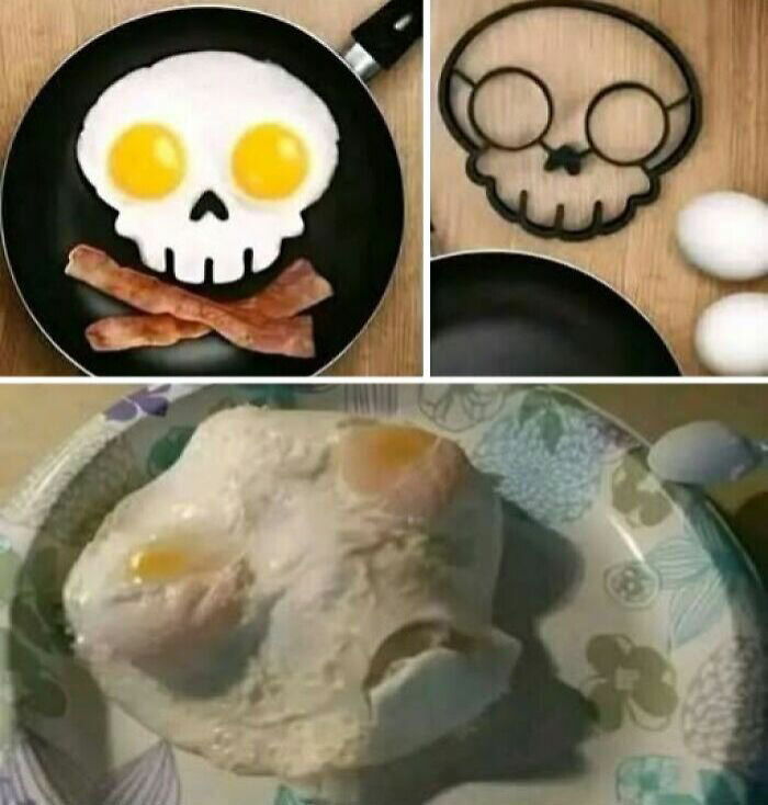 Intento fallido de cocinar huevos con molde en imágenes divertidas.